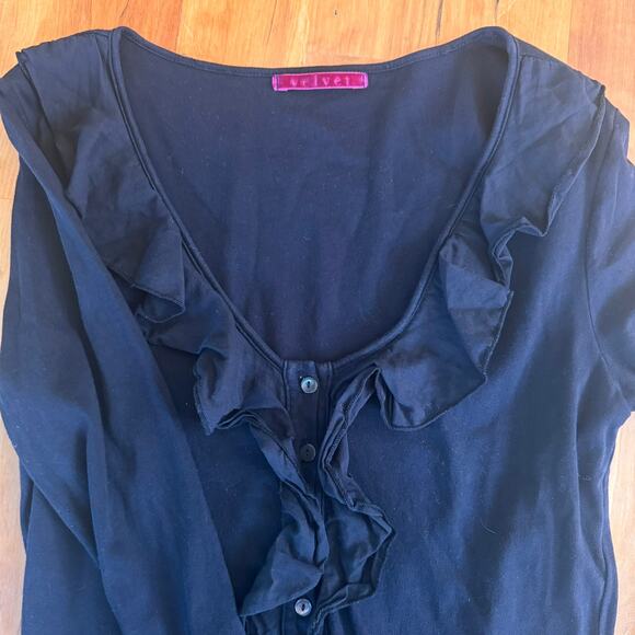 Velvet by Graham & Spencer Dress Black Long sleeve button 100% cotton sz Small S - Picture 3 of 9